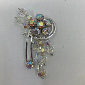 Vtg CONTINENTAL crystal rhinestone aurora borealis wedding bridal brooch